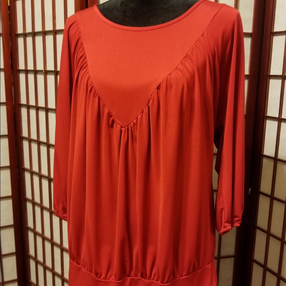 Red free flowing blouse with wide band-B109